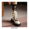Round Toe Platforms Ribbon Lace Up Boots with Back Zipper - White