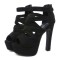 Thick Heel Fish Mouth Strap Hollow Platforms Back Zipper Sandals - Black Flock