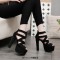 Thick Heel Fish Mouth Strap Hollow Platforms Back Zipper Sandals - Black Flock