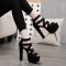 Thick Heel Fish Mouth Strap Hollow Platforms Back Zipper Sandals - Black Flock