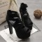 Thick Heel Fish Mouth Strap Hollow Platforms Back Zipper Sandals - Black Flock