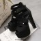 Thick Heel Fish Mouth Strap Hollow Platforms Back Zipper Sandals - Black Flock