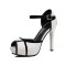 Fish Mouth Peep Toe Stiletto Heels Platforms Ankle Buckle Straps Double Color Pumps - White Faux Leather