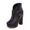 Round Toe Chunky Heels Snake Pattern Straps Low Platforms Ankle Highs Zipper Boots - Black Faux Leather