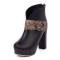 Round Toe Chunky Heels Snake Pattern Straps Low Platforms Ankle Highs Zipper Boots - Brown Faux Leather