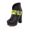 Round Toe Chunky Heels Snake Pattern Straps Low Platforms Ankle Highs Zipper Boots - Green Faux Leather