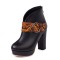 Round Toe Chunky Heels Snake Pattern Straps Low Platforms Ankle Highs Zipper Boots - Orange Faux Leather