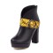 Round Toe Chunky Heels Snake Pattern Straps Low Platforms Ankle Highs Zipper Boots - Yellow Faux Leather