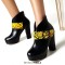 Round Toe Chunky Heels Snake Pattern Straps Low Platforms Ankle Highs Zipper Boots - Green Faux Leather