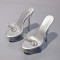 Peep Toe Stiletto Heels Transparent Platform Rhinestones Bow Sandals - Silver PVC