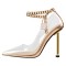 Pointed Toe Stiletto Heels Transparent Ankle Chain Straps Pumps - Gold PVC