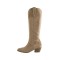 Block Heel Knee High Pointed Toe Western Cowboy Pull On Cowgirl Booties - Tan