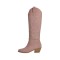 Block Heel Knee High Pointed Toe Western Cowboy Pull On Cowgirl Booties - Pink
