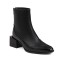 Pointed Toe Chic Medium Wooden Block Heels Ankle High Autumn Boots - Black