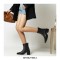 Pointed Toe Chic Medium Wooden Block Heels Ankle High Autumn Boots - Black