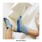 Pointed Toe Chic Medium Wooden Block Heels Ankle High Autumn Boots - Blue