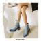 Pointed Toe Chic Medium Wooden Block Heels Ankle High Autumn Boots - Blue