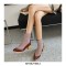 Pointed Toe Chic Medium Wooden Block Heels Ankle High Autumn Boots - Red