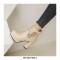 Round Toe Cuban Heels Ankle Buckle Straps Lace Up Boots with Back Zipper - Beige