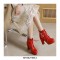 Round Toe Cuban Heels Ankle Buckle Straps Lace Up Boots with Back Zipper - Red