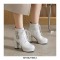 Round Toe Cuban Heels Ankle Buckle Straps Lace Up Boots with Back Zipper - White
