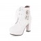 Round Toe Cuban Heels Ankle Buckle Straps Lace Up Boots with Back Zipper - White