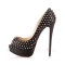 Peep Toe Low Platforms Rivets Studs Stiletto Heels Elegant Punk Gothic Pumps - Black Silver Patent