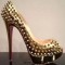 Peep Toe Low Platforms Rivets Studs Stiletto Heels Elegant Punk Gothic Pumps - Black Silver Patent