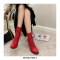 Round Toe Chunky Heels Side Zipper LaceUp Decorated Straps Winter Boots - Red