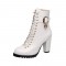 Round Toe Chunky Heels Side Zipper LaceUp Decorated Straps Winter Boots - White