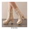 Round Toe Chunky Square Heels Ankle Lace Up Lolita Boots with Side Zipper - Beige