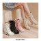 Round Toe Chunky Square Heels Ankle Lace Up Lolita Boots with Side Zipper - White