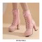 Round Toe Chunky Square Heels Ankle Lace Up Lolita Boots with Side Zipper - Pink