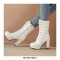 Round Toe Chunky Square Heels Ankle Lace Up Lolita Boots with Side Zipper - White