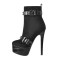 Round Toe Stiletto Heels Side Zipper Platforms Ankle Highs Rivet Decorated Buckle Straps Punk Rock Booties - Black