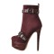 Round Toe Stiletto Heels Side Zipper Platforms Ankle Highs Rivet Decorated Buckle Straps Punk Rock Booties - Brown