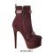 Round Toe Stiletto Heels Side Zipper Platforms Ankle Highs Rivet Decorated Buckle Straps Punk Rock Booties - Brown