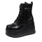 Round Toe Platforms Side Zipper with Small Pocket Wedges Lace Up Sports Boots - Black