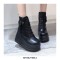 Round Toe Platforms Side Zipper with Small Pocket Wedges Lace Up Sports Boots - Black
