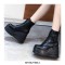Round Toe Platforms Side Zipper with Small Pocket Wedges Lace Up Sports Boots - Black