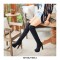Over The Knee High Platform Flock Matt Winter Booties - Black