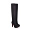 Over The Knee High Platform Flock Matt Winter Booties - Black