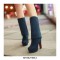 Over The Knee High Platform Flock Matt Winter Booties - Blue