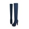 Over The Knee High Platform Flock Matt Winter Booties - Blue