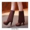 Over The Knee High Platform Flock Matt Winter Booties - Brown