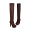 Over The Knee High Platform Flock Matt Winter Booties - Brown