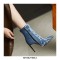 Pointed Toe Italian Stiletto Heels Side Zipper Denim Jean Ankle Booties - Blue
