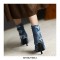 Pointed Toe Italian Stiletto Heels Side Zipper Denim Jean Ankle Booties - Blue