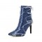 Pointed Toe Italian Stiletto Heels Side Zipper Denim Jean Ankle Booties - Blue