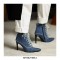 Pointed Toe Italian Stiletto Heels Lace Up Denim Jean Ankle Booties - Blue